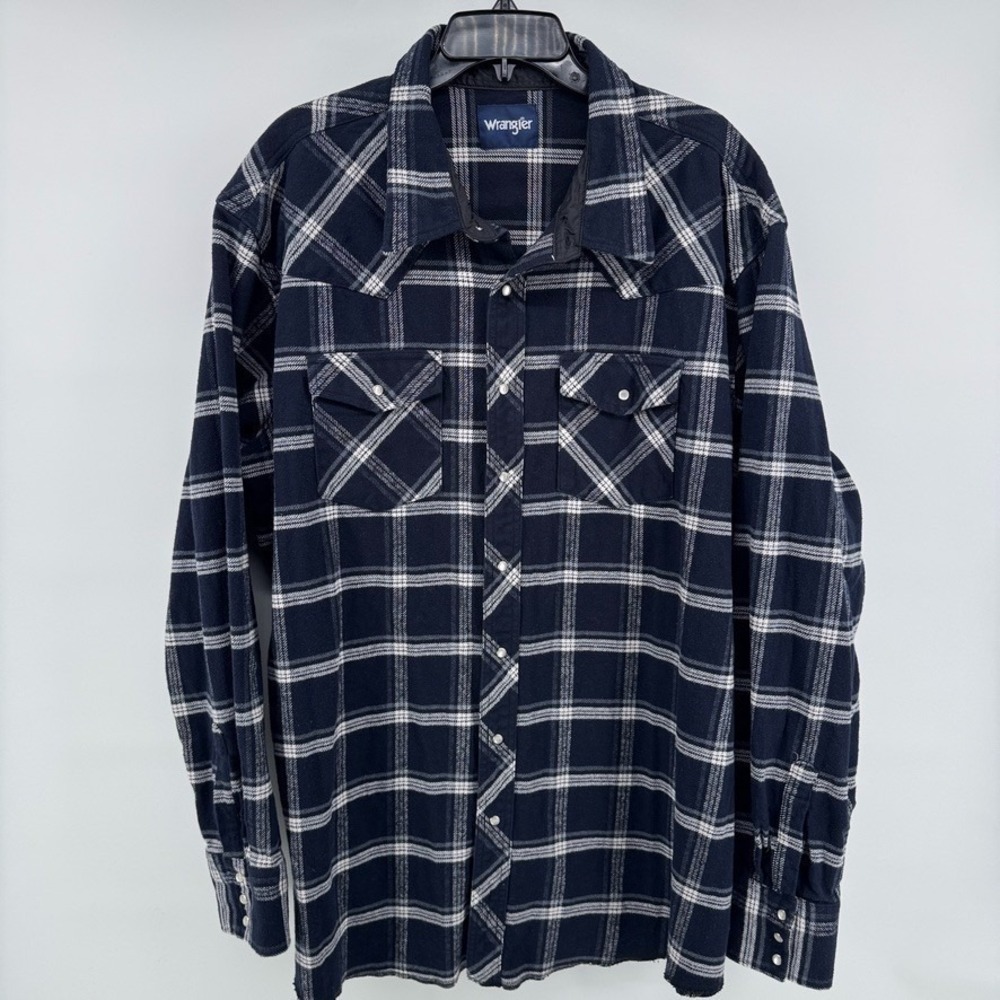 Vintage Wrangler Flannel Shirt Mens 3XLT Pearl Snap Heavy Cotton Western Pockets